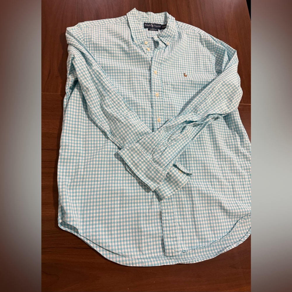 Ralph Lauren Shirt Men's XL Blue Gingham Plaid Classic Fit Preppy Flesh Pony - Picture 4 of 8
